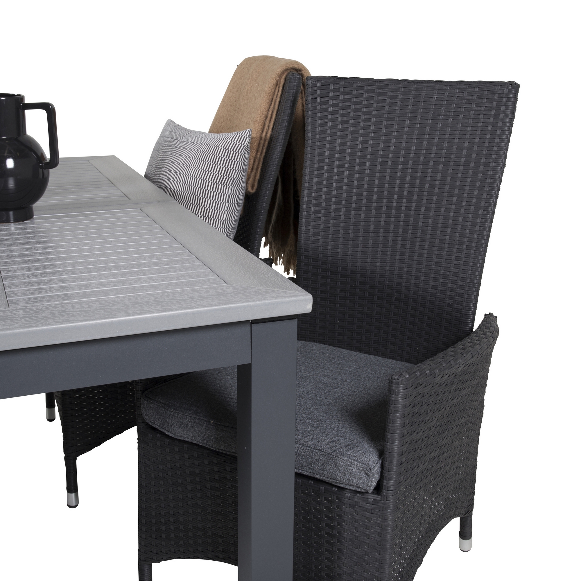 Albany Dining Table 160/240*100 - Svart Alu / Grey Aintwood+ Svart/Grå