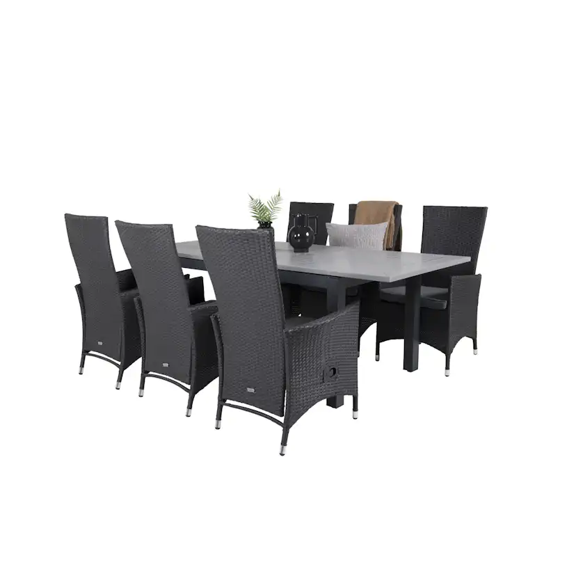 Albany Dining Table 160/240*100 - Svart Alu / Grey Aintwood+ Svart/Grå