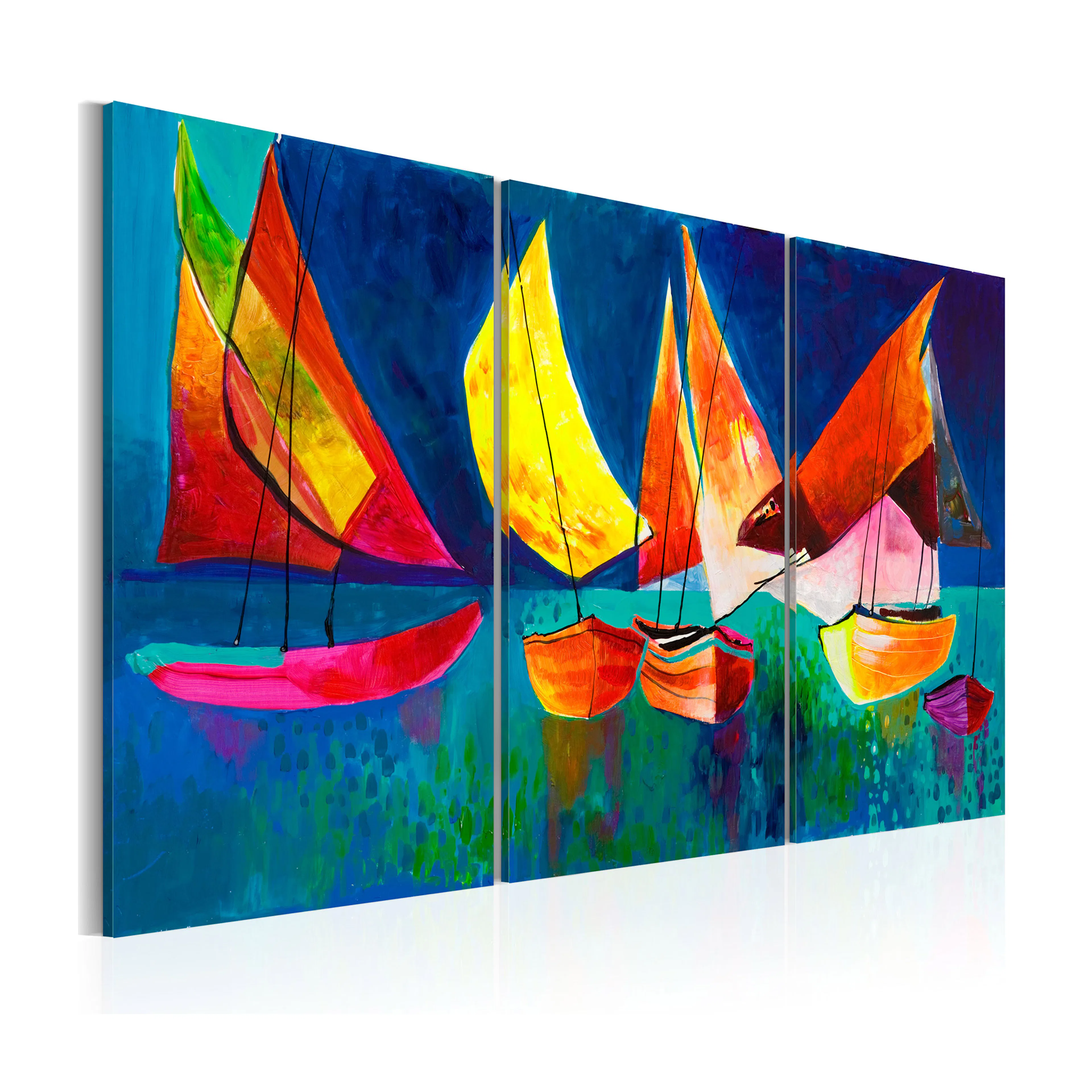 Handmålad Tavla Arkiio Färgfulla Segelbåtar 120x80