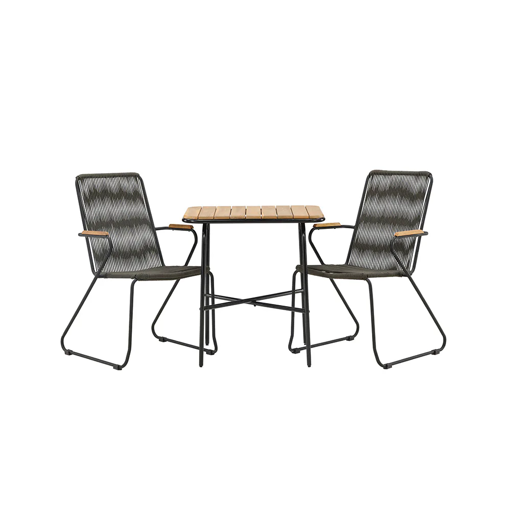 Cafégrupp Venture Home Holmbeck Bord med 2 Bois Trädgårdsstolar Utomhus Svart