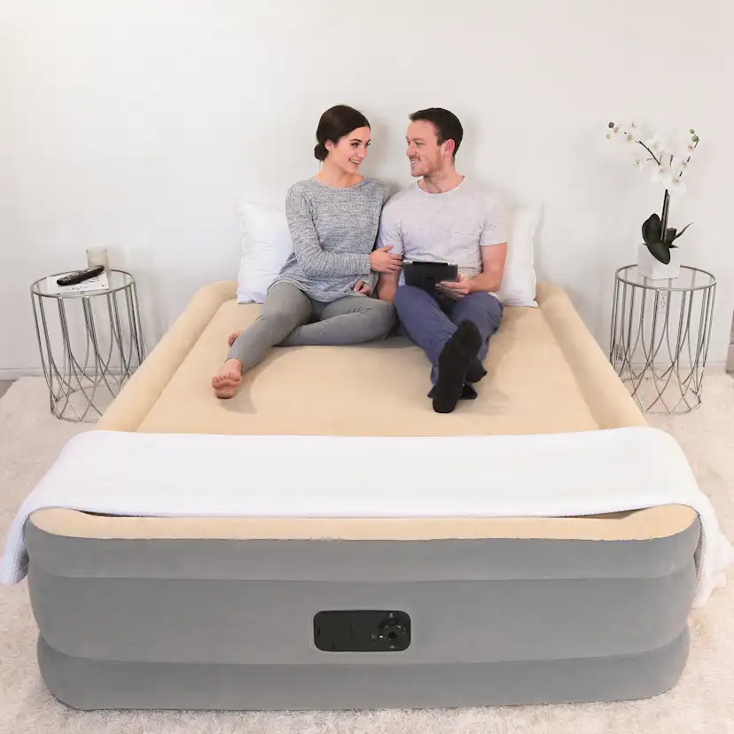 Uppblåsbar Dubbelsäng Bestway Hög Inbyggd Pump Tritech Queen Airbed 2 Personer