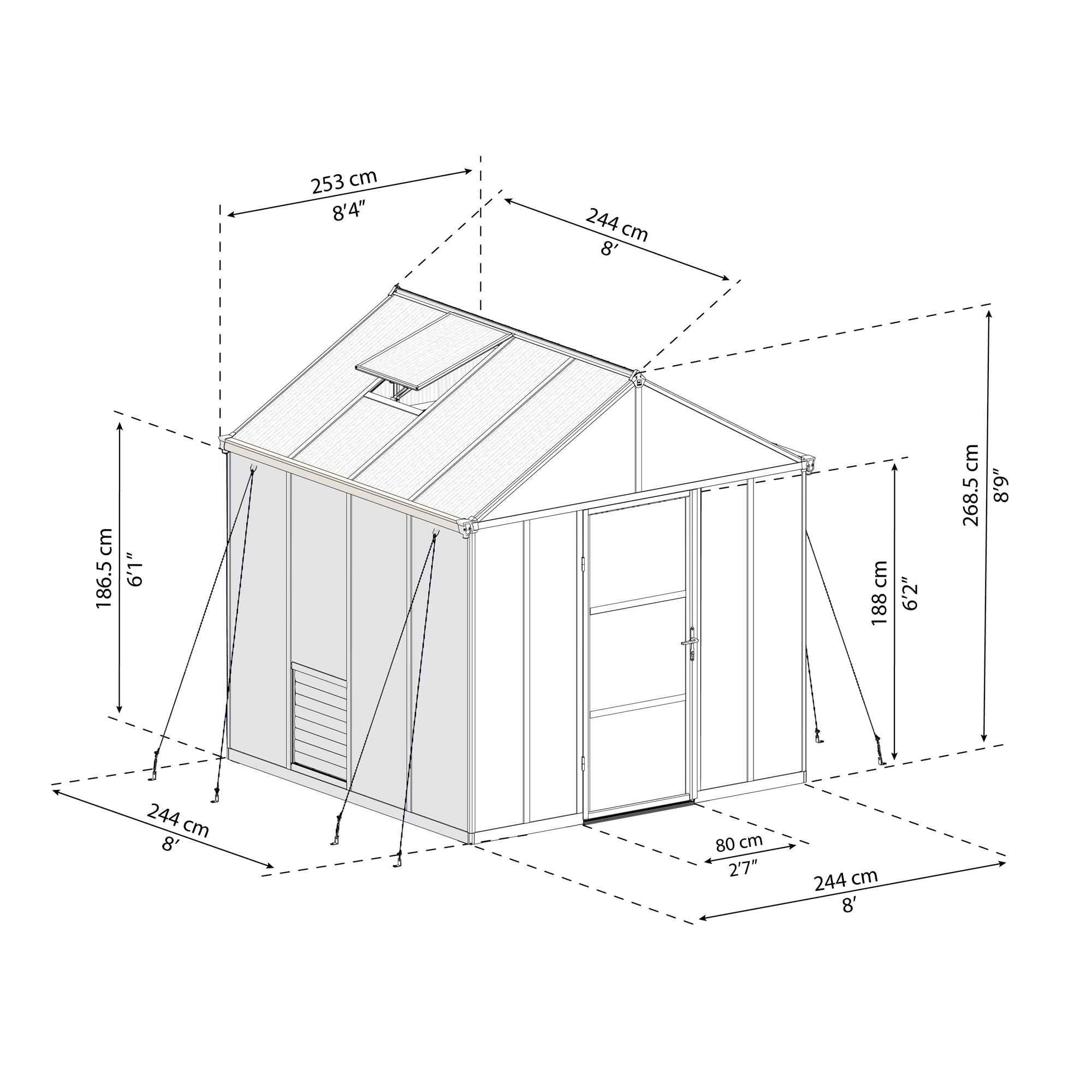 Växthus Canopia by Palram Glory Aluminiumram med UV-Skyddad Polykarbonat & Automatisk Ventilationsöppnare, 6,2 m²
