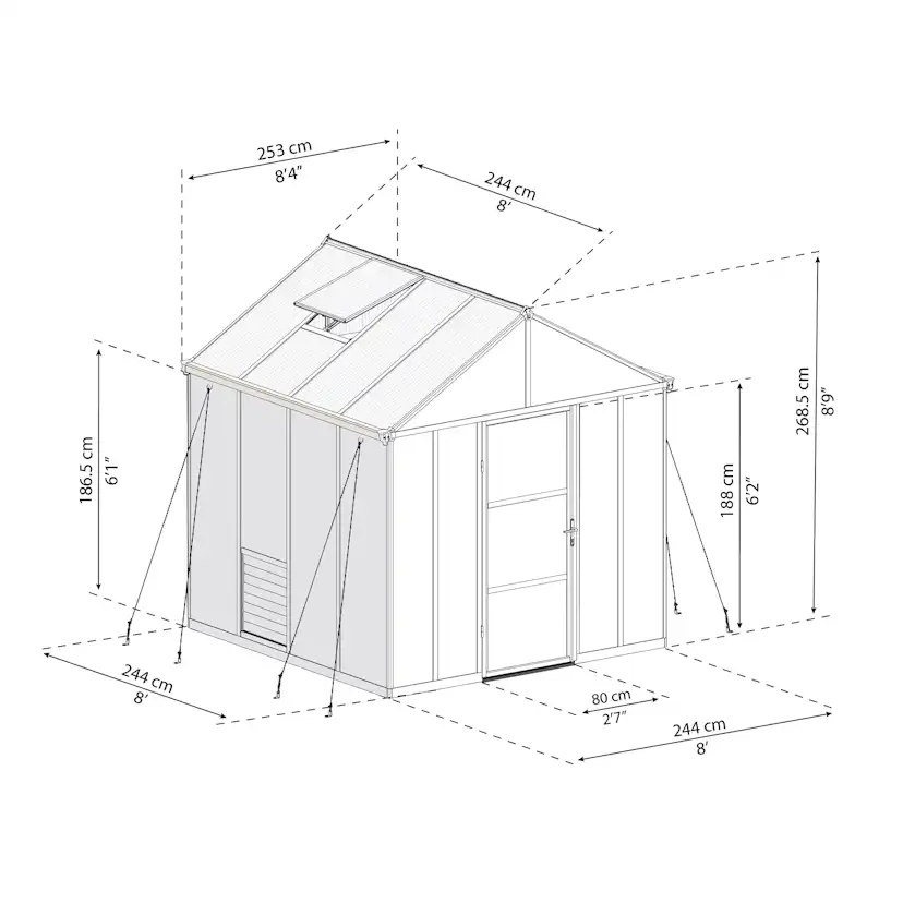 Växthus Canopia by Palram Glory Aluminiumram med UV-Skyddad Polykarbonat & Automatisk Ventilationsöppnare, 6,2 m²