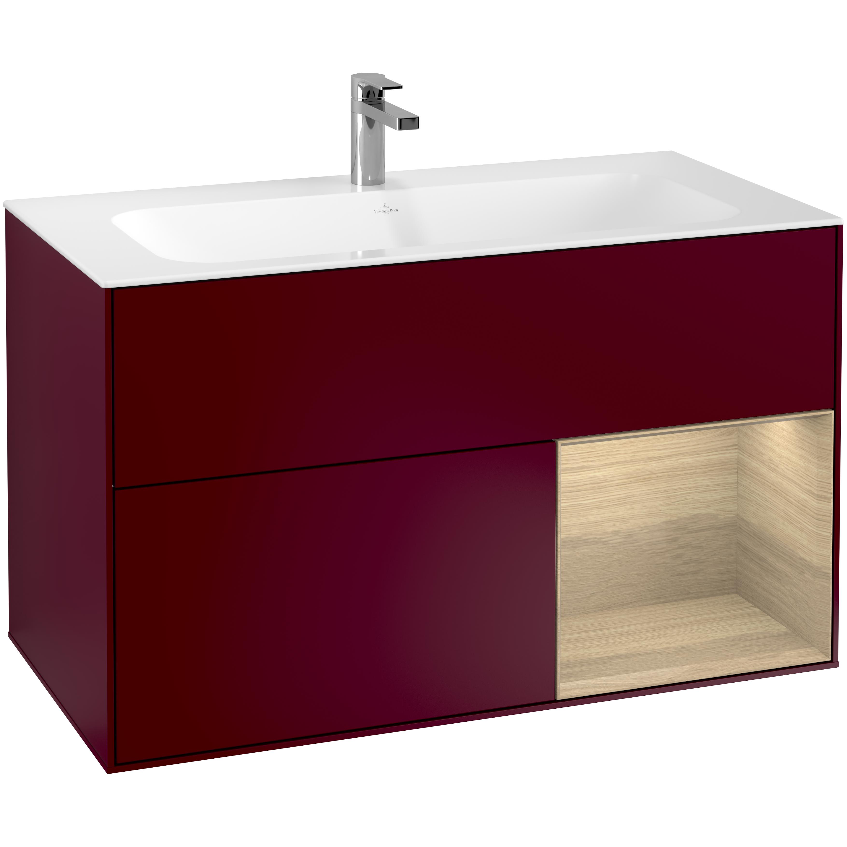 Tvättställsskåp Villeroy & Boch Finion F040PCHB Pion Mattlack/Ekfanér, Lucka Höger