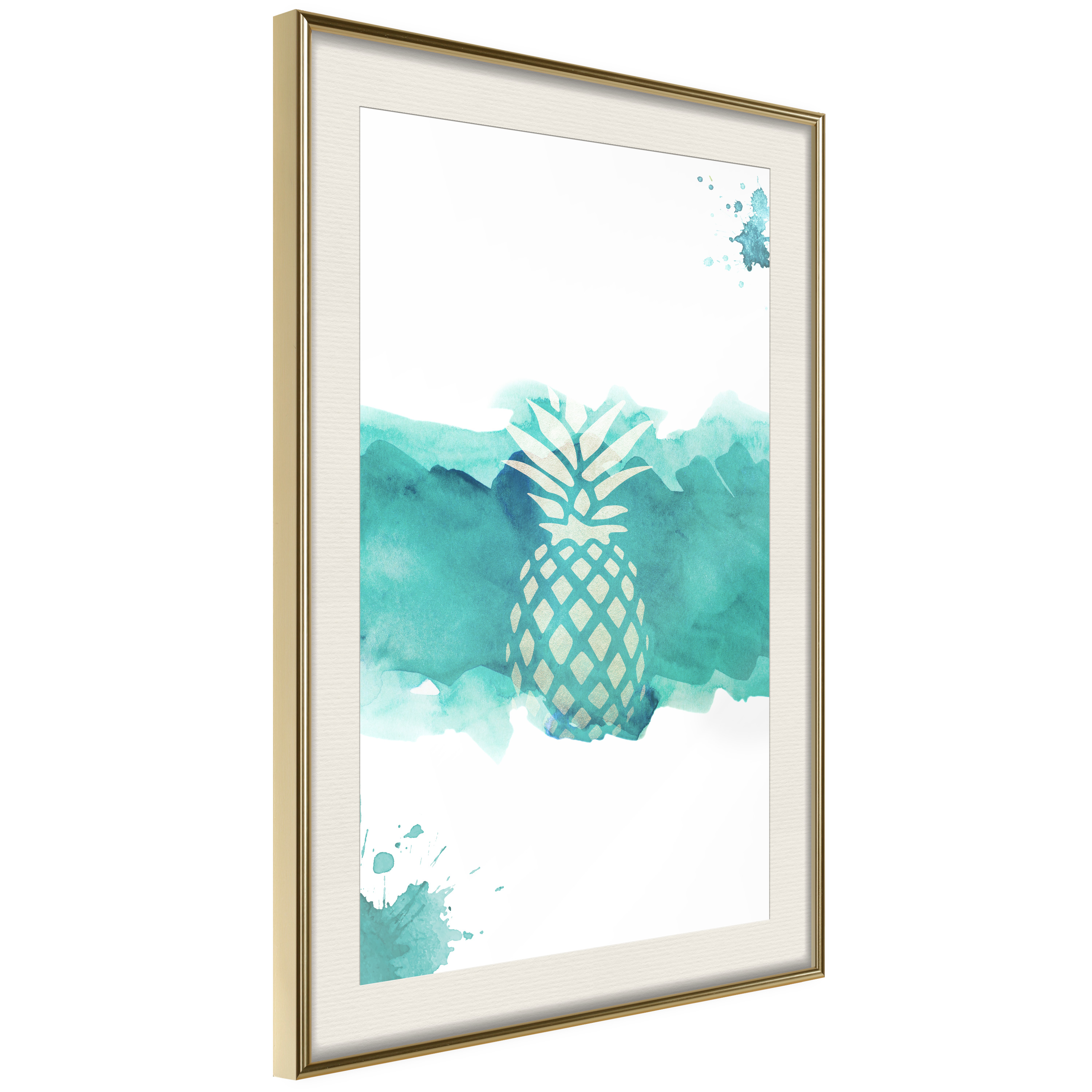 Affisch - Pineapple in Watercolours [Poster] 40x60 Guld ram med passepartout, 40x60 cm