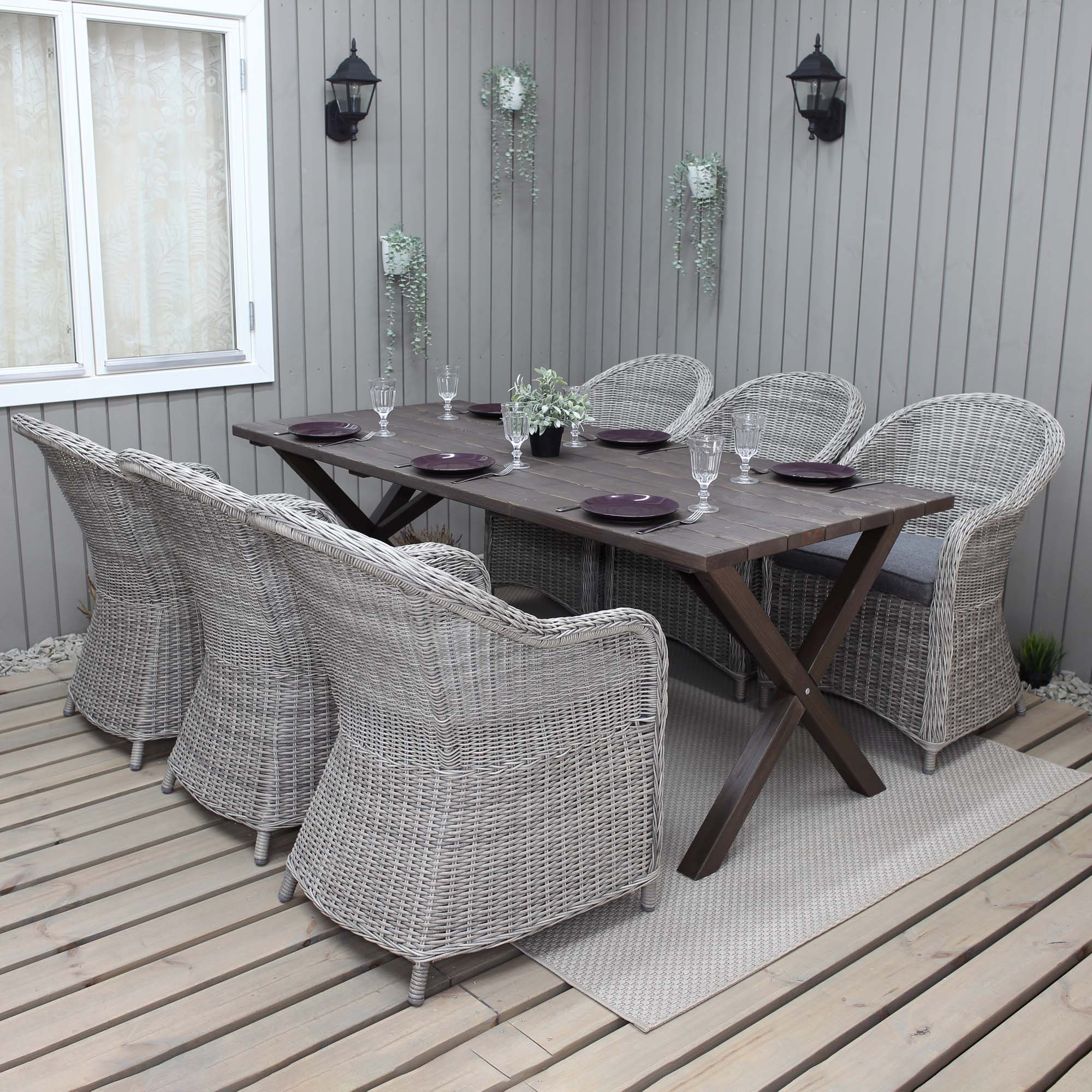 Matgrupp Utomhus Baltic Garden 190 cm bord & 6 Belize grå stolar