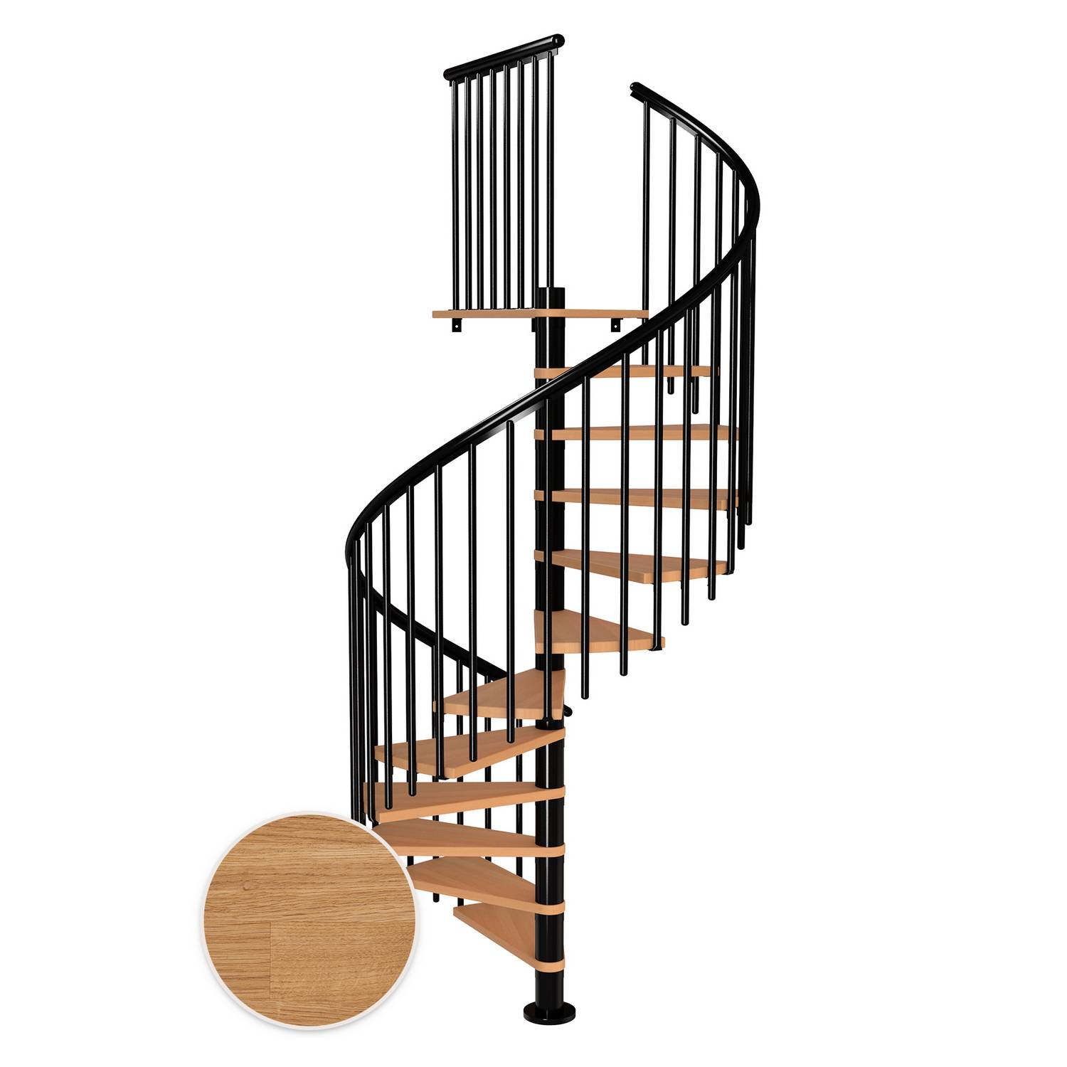 MONTREAL spiral ek oljad svart CLASSIC4 11T Ø160 Svart, D: 1600 mm, Golv till golv höjd: 2500-2860 mm, 11+1 steg