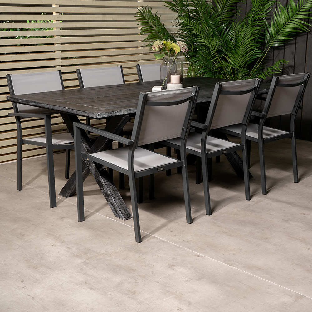 Rives bord 200*100cm-Svart Acacia+Copacabana stolSvart Alu6 Svart/Grå