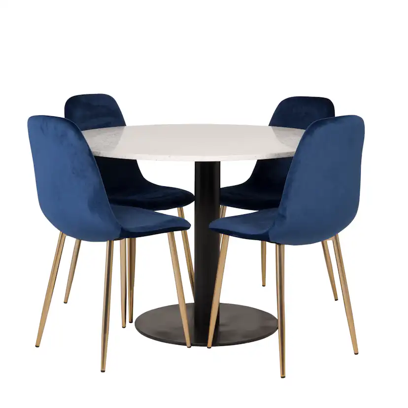 Matgrupp Venture Home Roxanna Vit Bord med 4 Pobbie Stolar Sammet