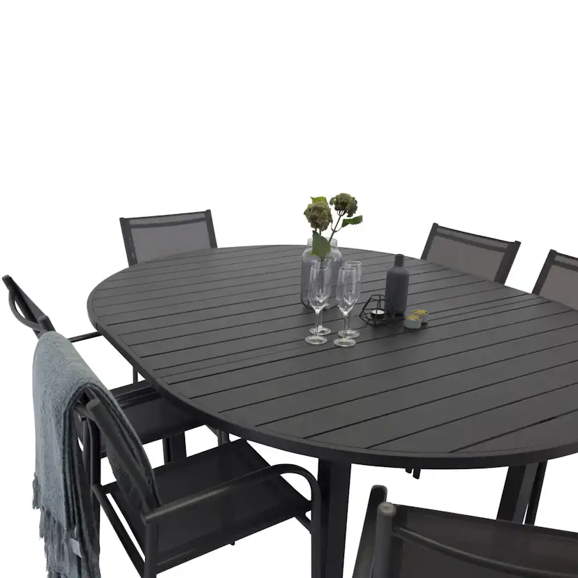 Utebord Venture Home Marbella Förlängningsbart Aluminiumbord, Ovalt Ø 140 cm Svart