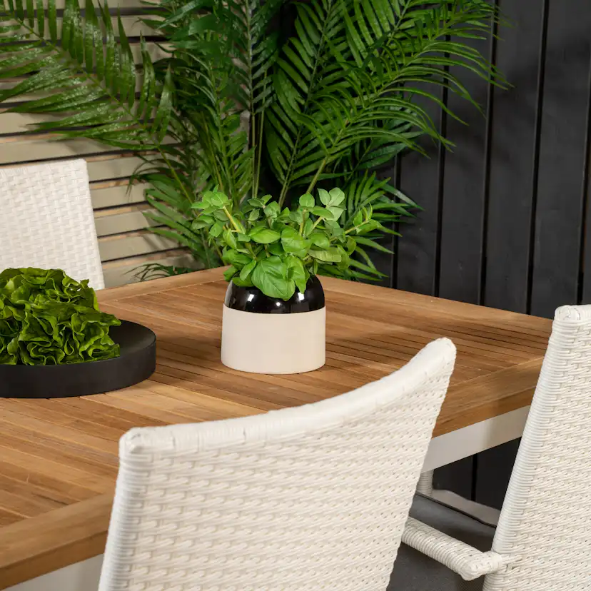Panama Dining Table 160/240*90 - White Alu / Teak+Anna Arm C Vit/Natur, Blanka Ben