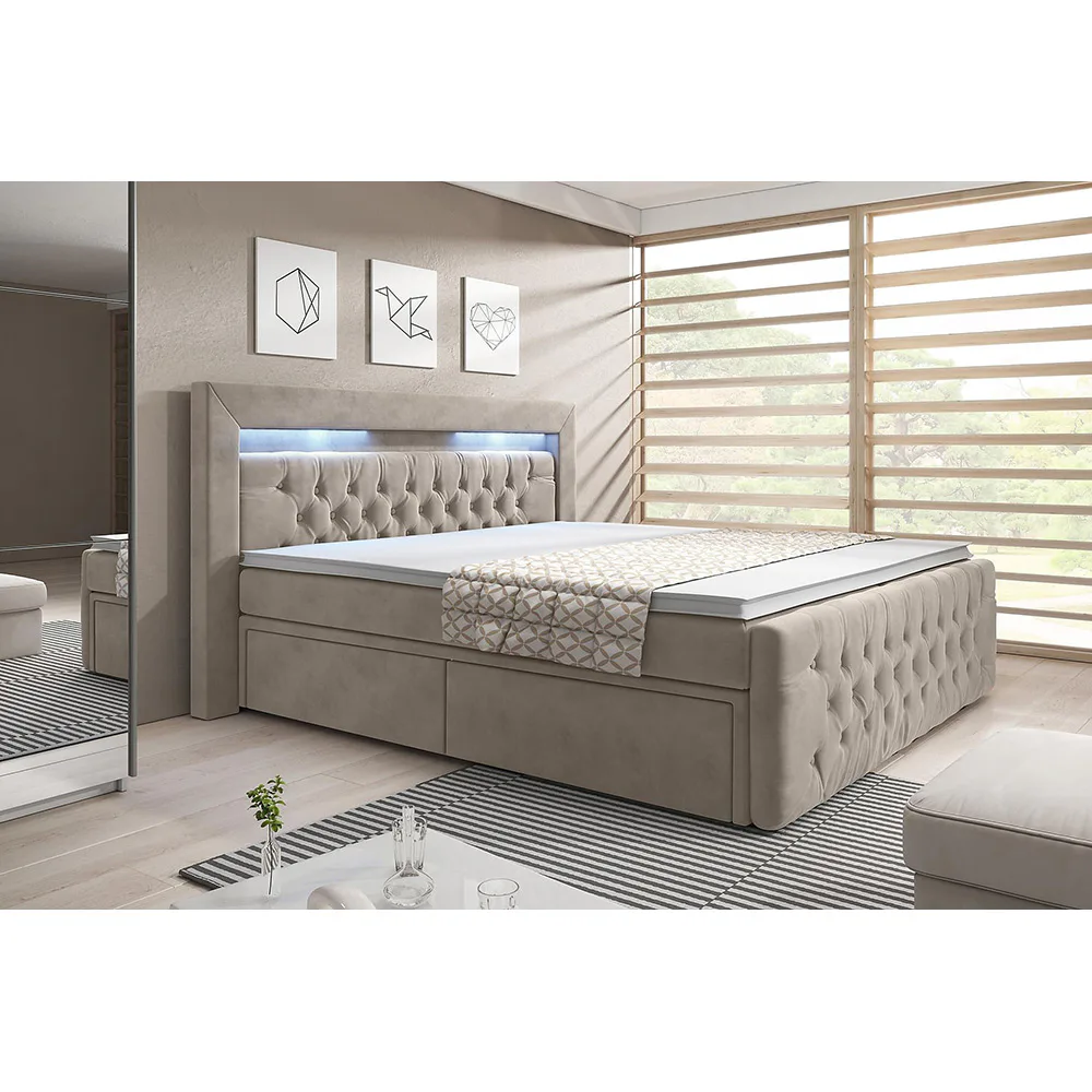 Franco Sängpaket 160x200 med Förvaring LED-belysning Beige, 160 cm