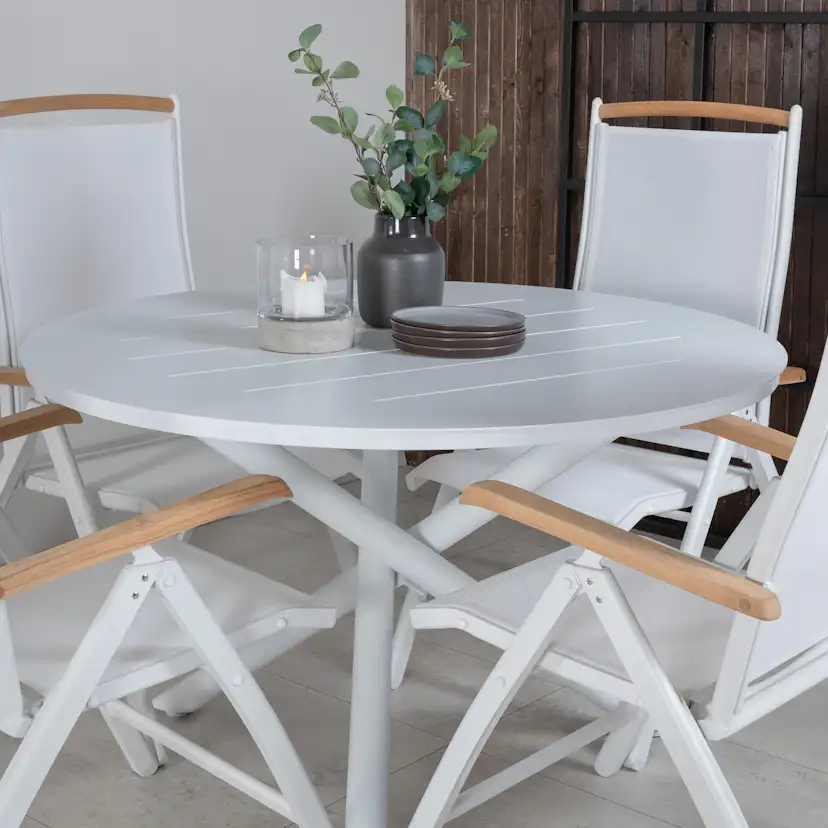 Alma Dining Table - White Alu - ø120cm+Panama 5:pos Chair - Vit