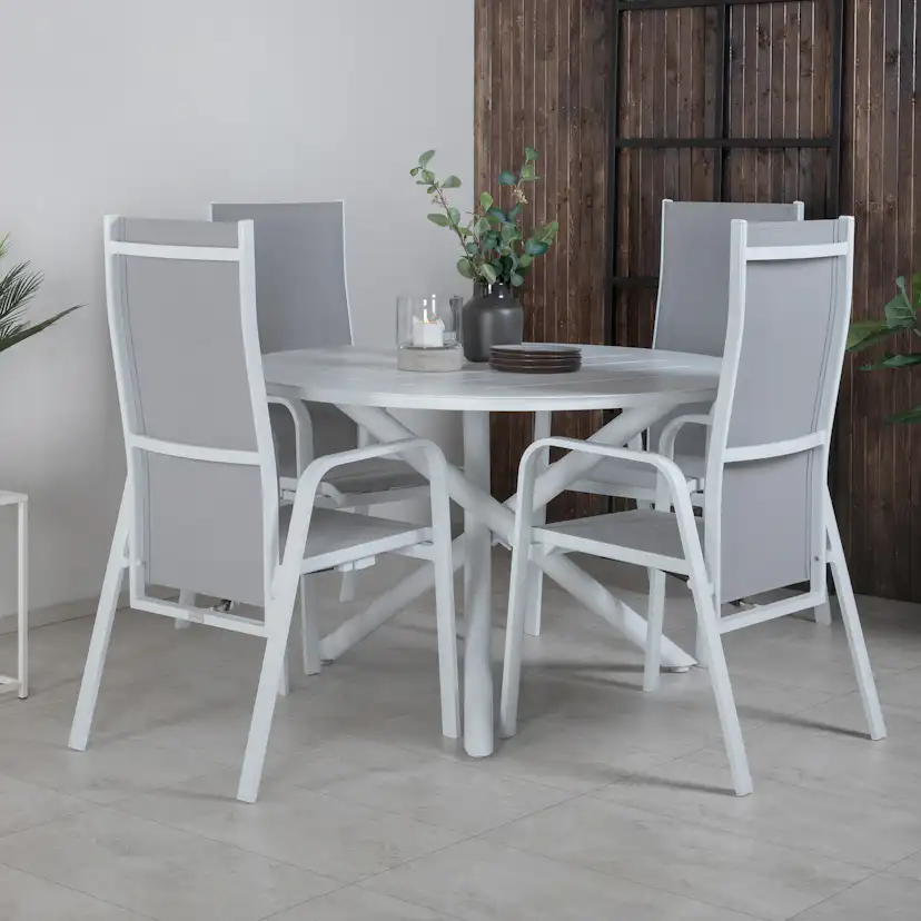 Alma Dining Table - White Alu - ø120cm+Copacabana Recliner C Vit