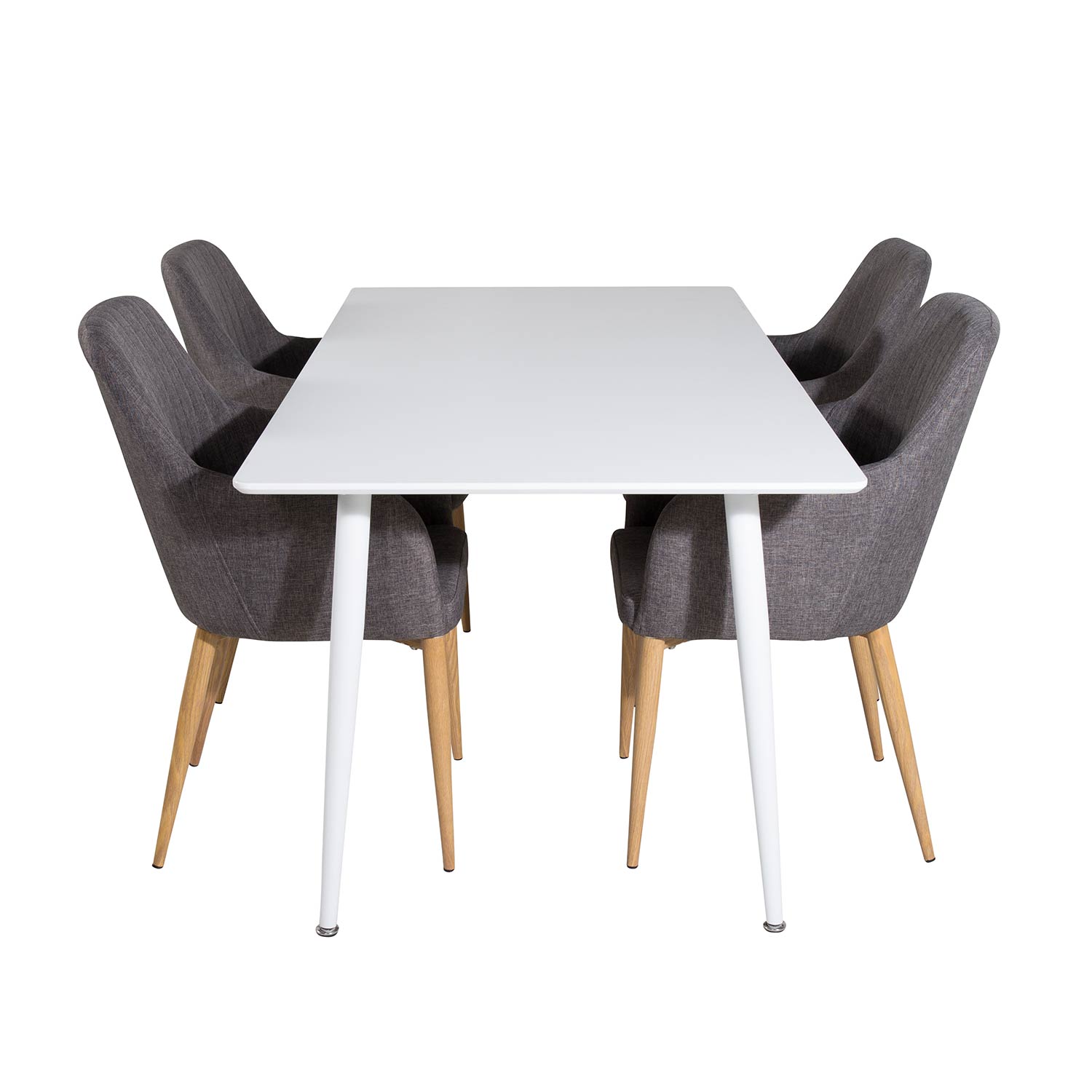 Polar table - White top/Comfort Chair - Darkgrå/ Oak_4 Vit/Grå/Trä