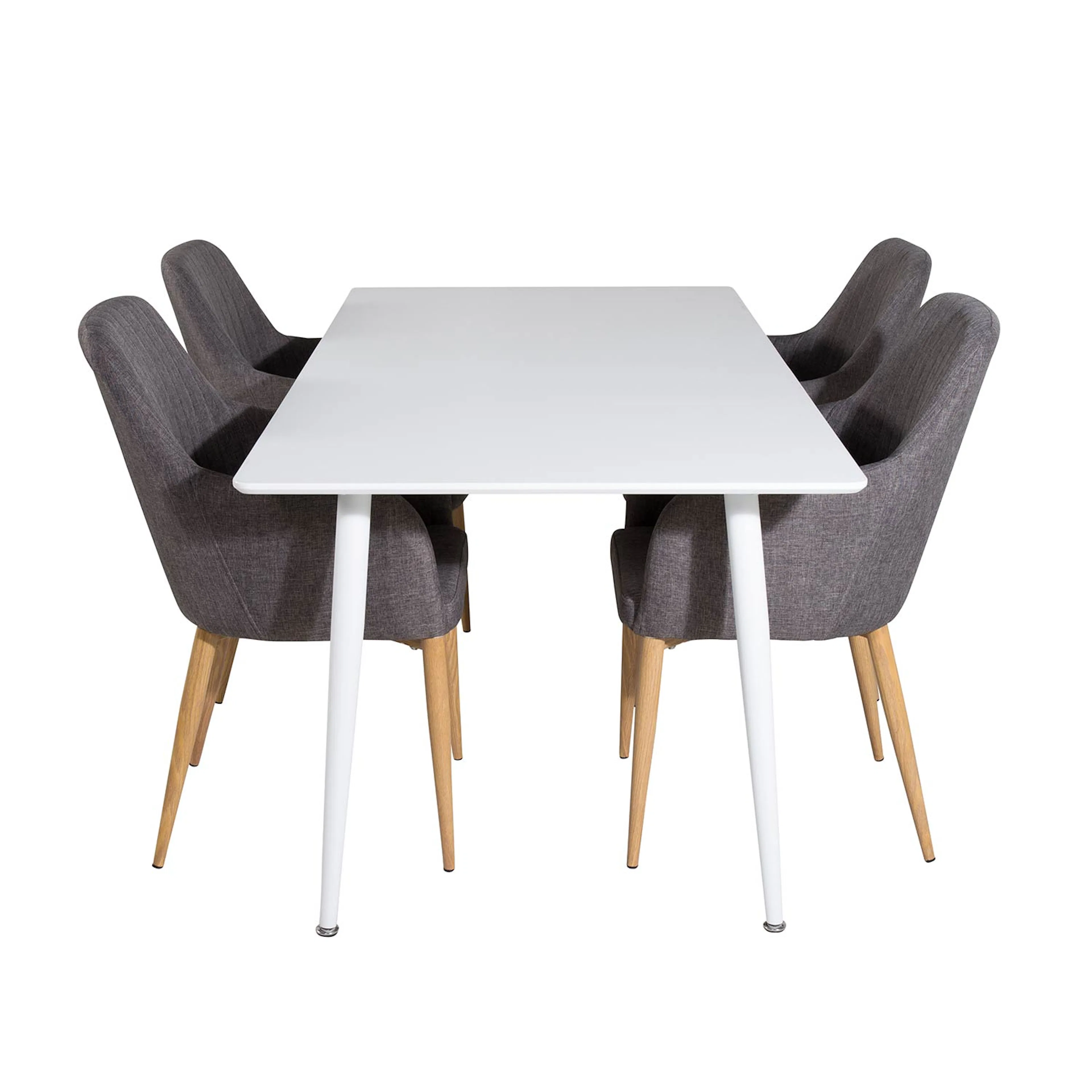 Polar table - White top/Comfort Chair - Darkgrå/ Oak_4 Vit/Grå/Trä
