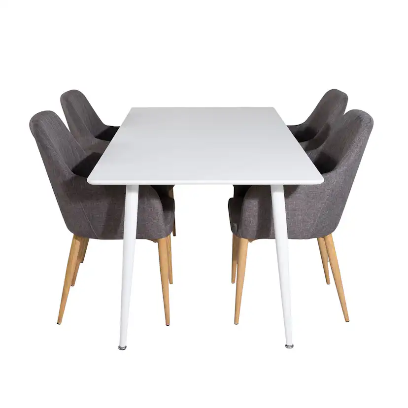 Polar table - White top/Comfort Chair - Darkgrå/ Oak_4 Vit/Grå/Trä