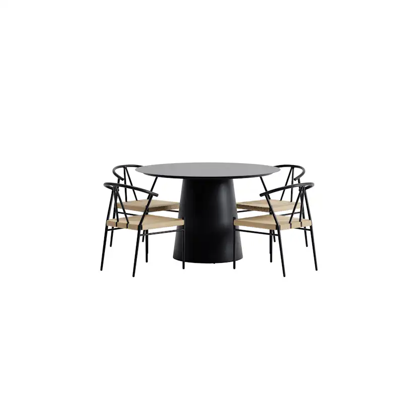 Lanzo Table - Black with 4 Alfons Chair - Black Färg: Svart