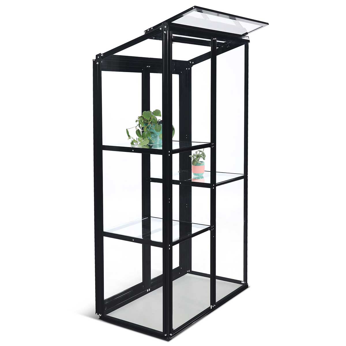 Växthus Metalcraft Svart Rektangulär Odlingsvitrin mot Vägg med Säkerhetsglas, 91x51x157 cm