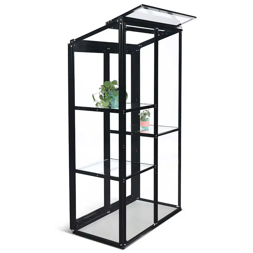 Växthus Metalcraft Svart Rektangulär Odlingsvitrin mot Vägg med Säkerhetsglas, 91x51x157 cm