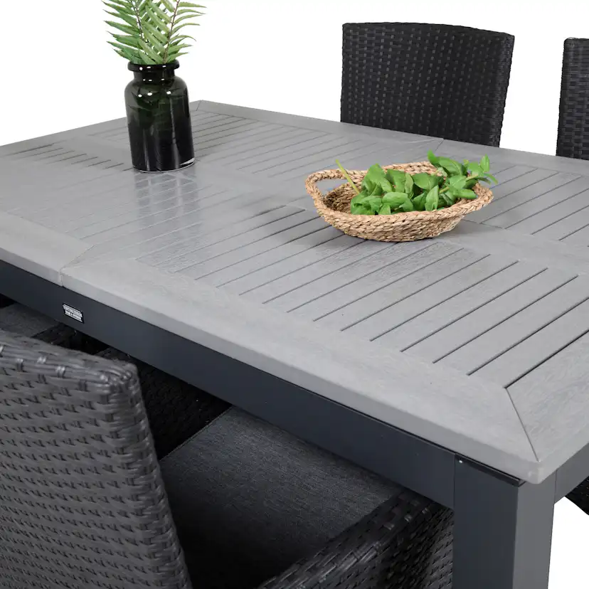 Albany Dining Table 160/240*100 - Svart Alu / Grey Aintwood+ Svart/Grå