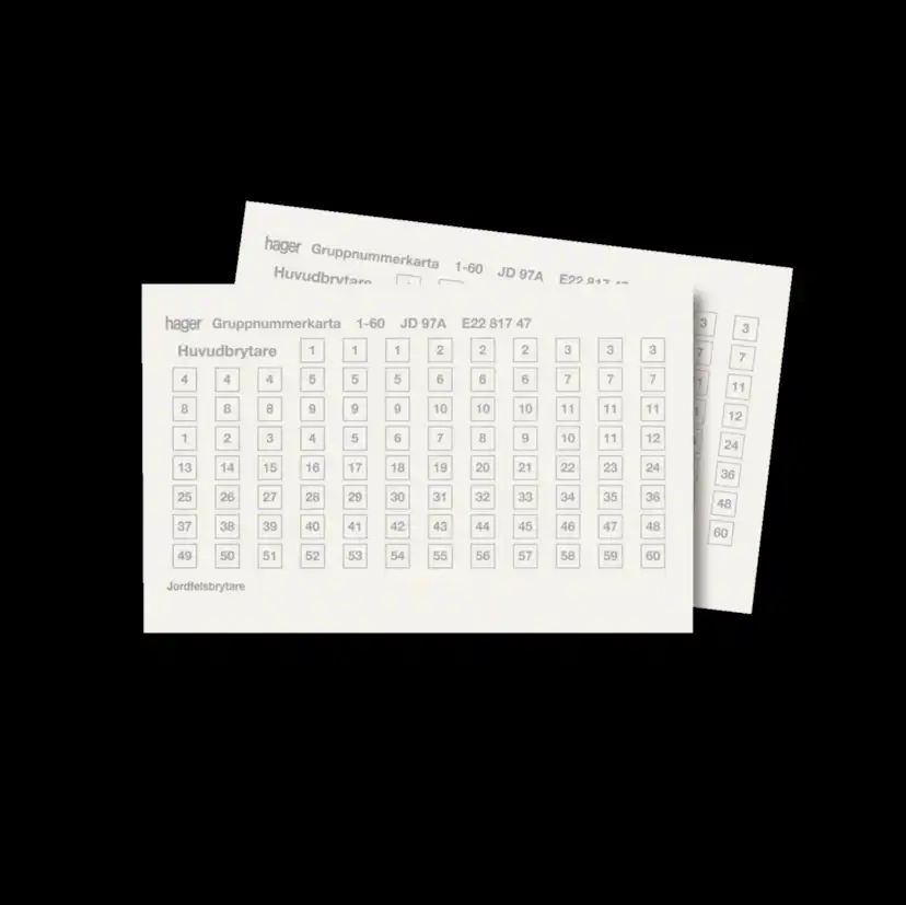 Gruppnummerkarta Hager Självklistrande