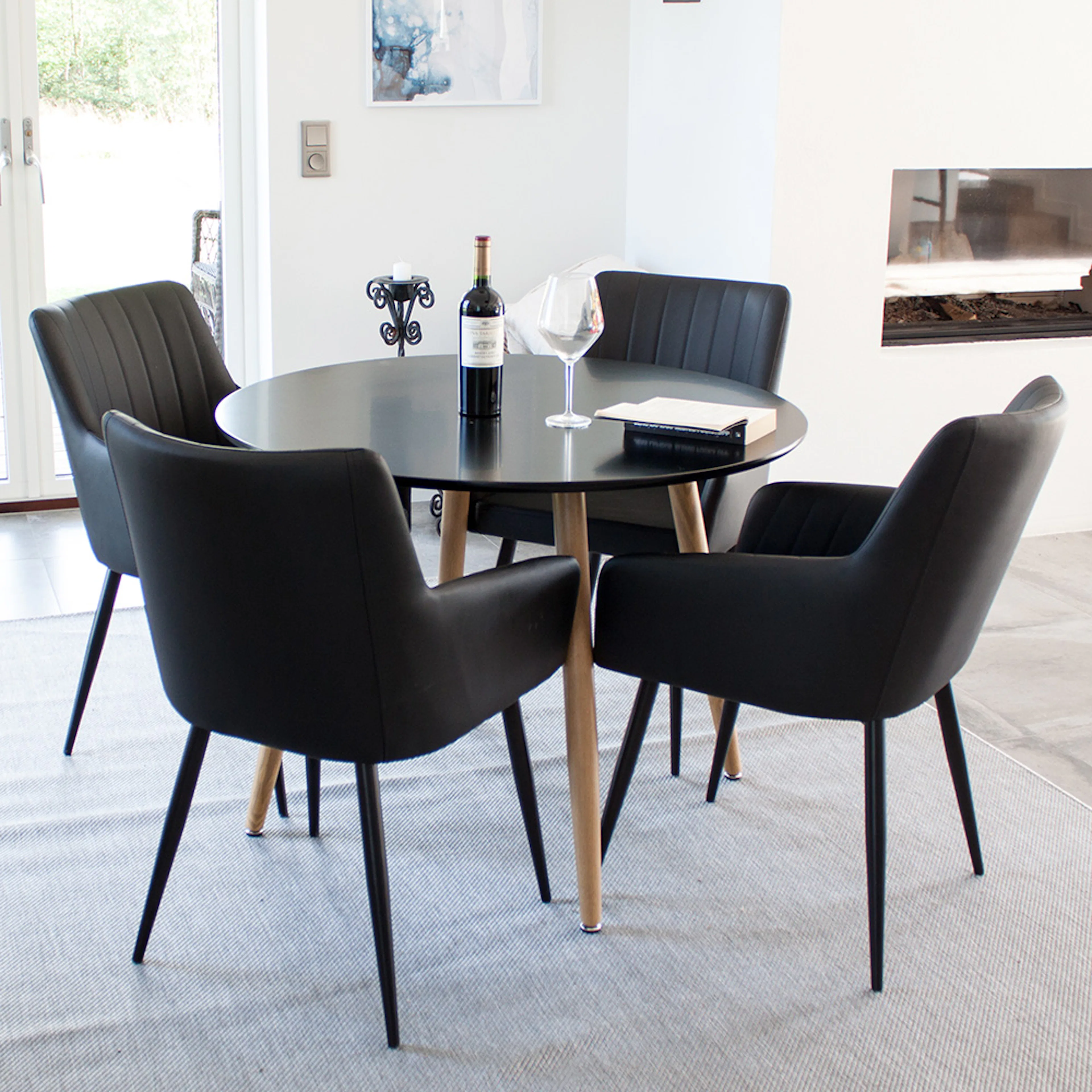 Matgrupp Venture Home Pelle Casper med 4 Stolar Ek Svart