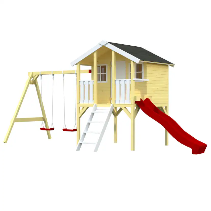 Lekstuga Palmako Toby 2,2 m² Upphöjd Stuga med Gungställning & Altan