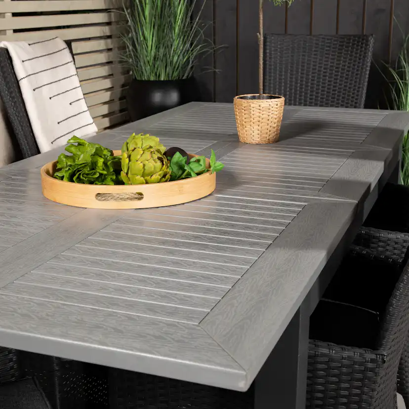 Albany Dining Table 160/240*100 - Svart Alu / Grey Aintwood+ Svart/Grå