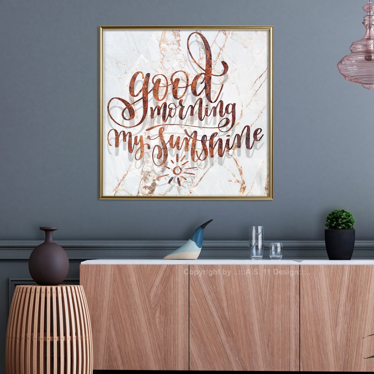 Affisch - Good Morning My Sunshine (Square) [Poster] 20x20 Guld ram, 20x20 cm