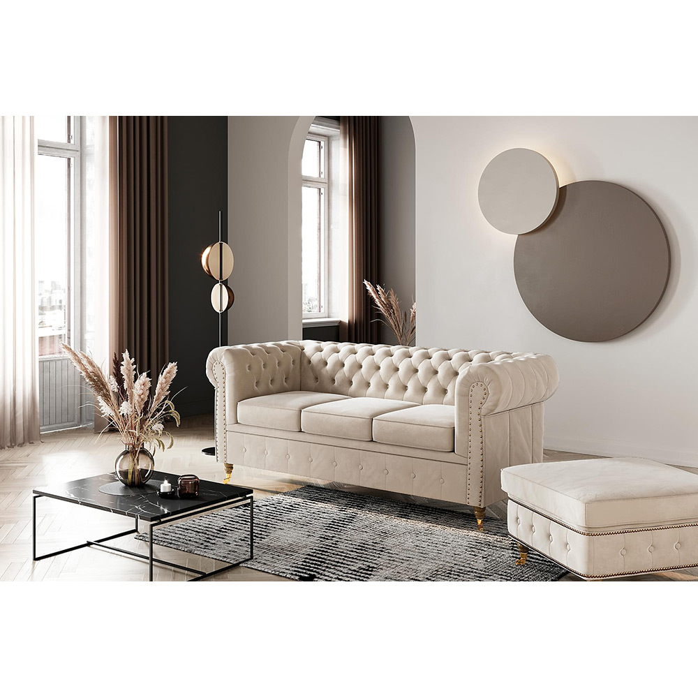 Chesterfield Deluxe 3-sits Soffa Beige