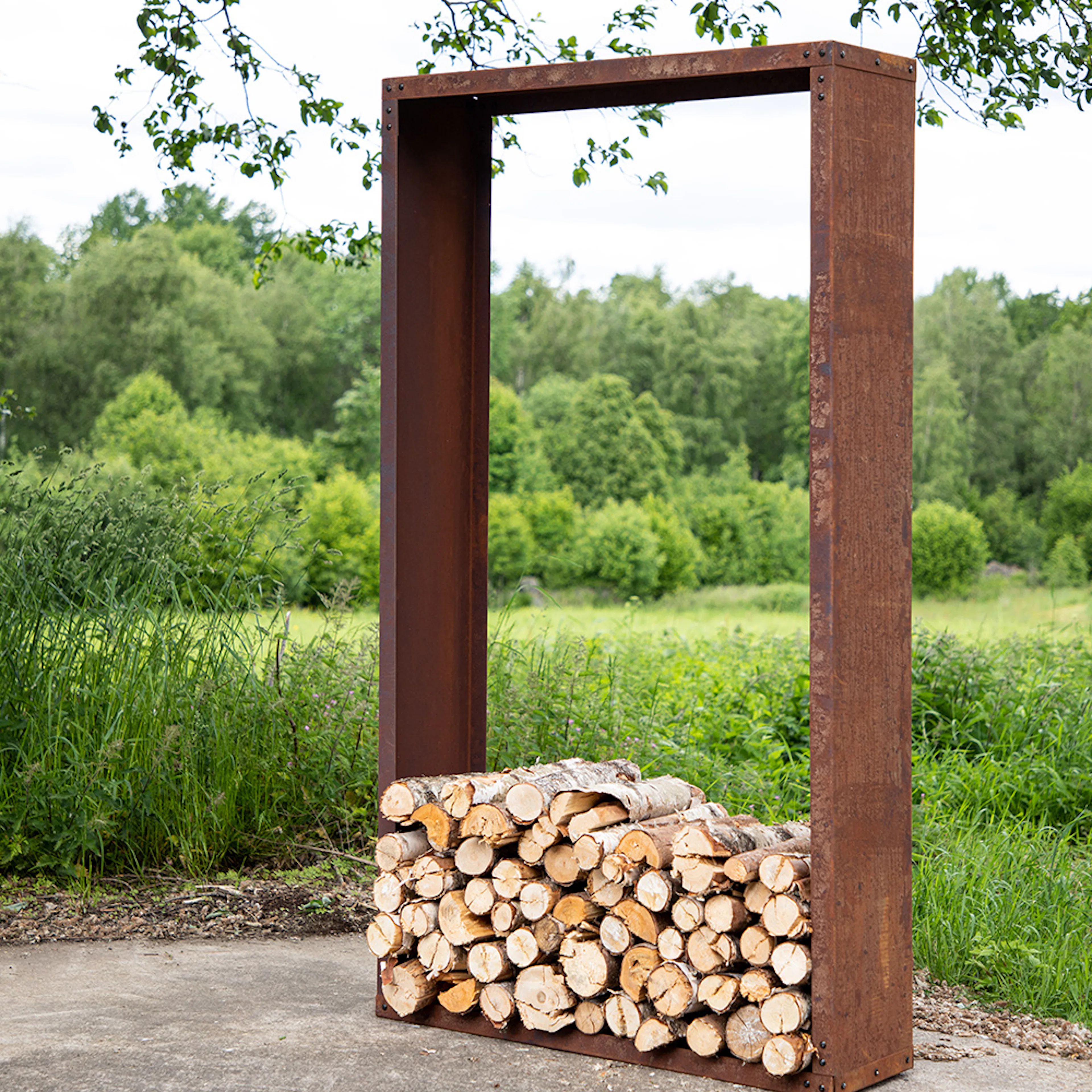 Mombasa Firewood Storage Steel - Rusty Orange Rostig