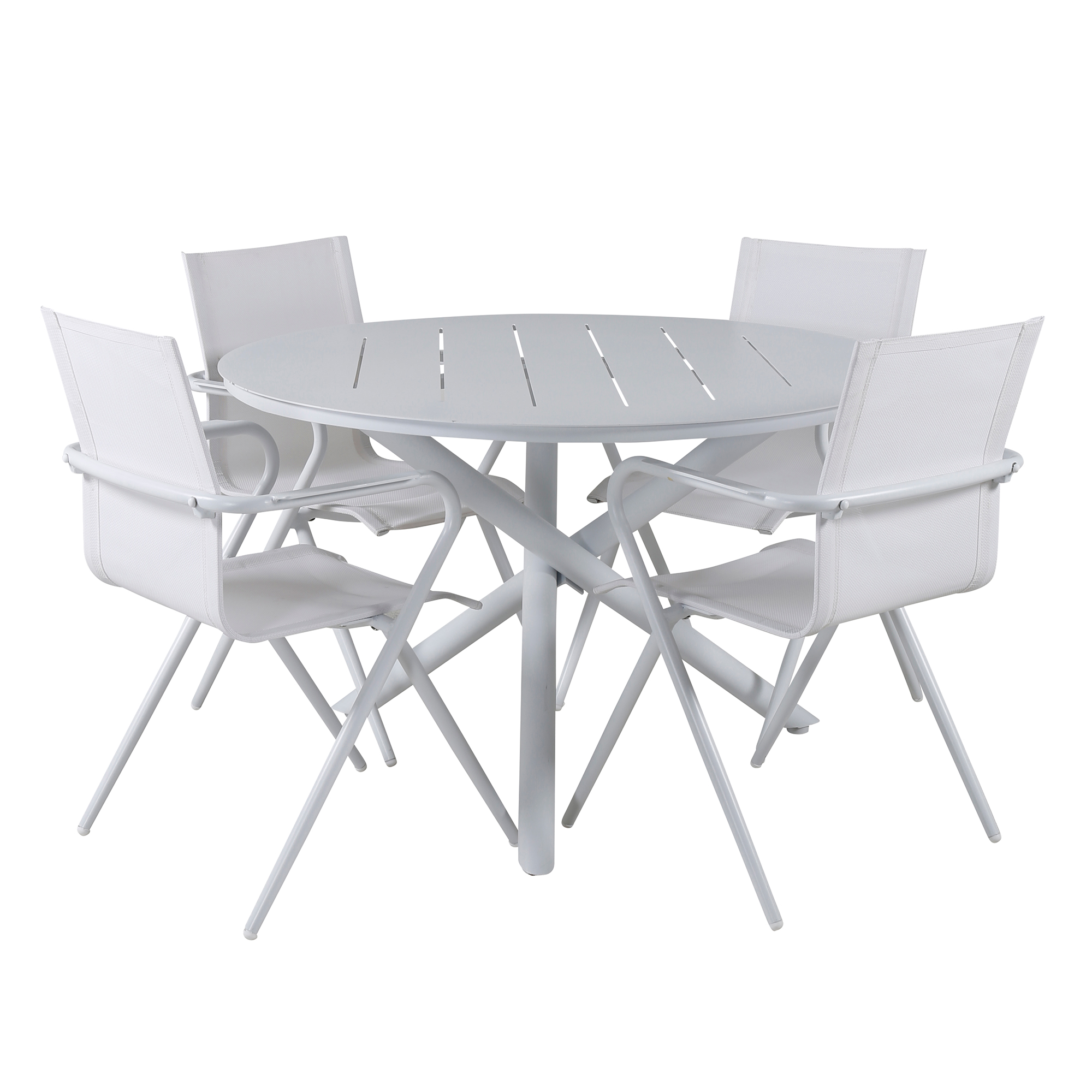Alma Dining Table - White Alu - ø120cm+Alina Dining Chair - Vit