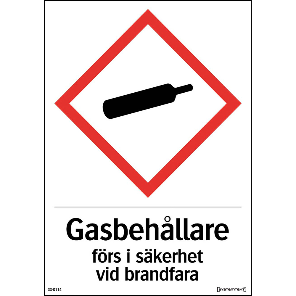 Skylt Systemtext Gasflaskor Vit Reflex