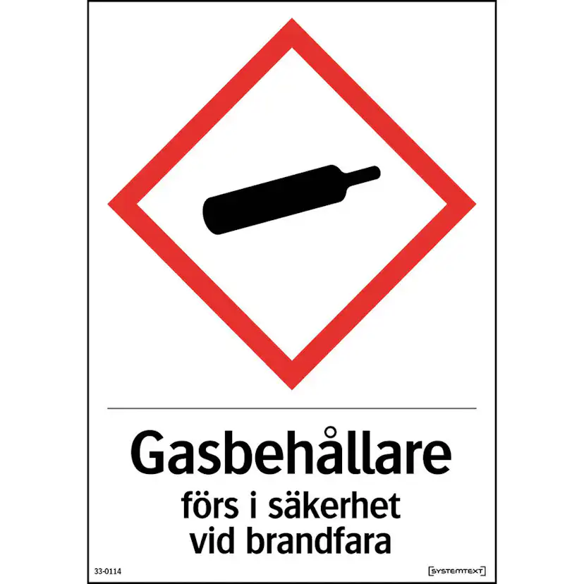 Skylt Systemtext Gasflaskor Vit Reflex