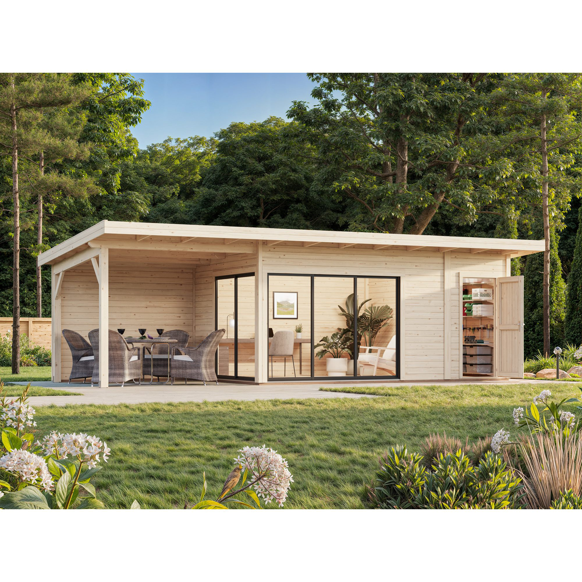 Stuga Palmako Andrea 24,2 m² Slide Plus (inv. 15,2+7,9 m²)