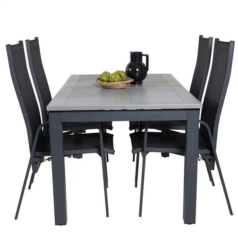 Albany Dining Table 160/240*100 - Svart Alu / Grey Aintwood+ Svart/Grå