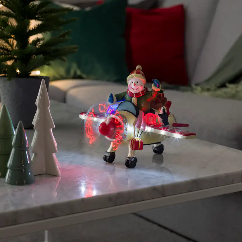 Juldekoration Gnosjö Konstsmide Fiberoptiskt Flygplan Snögubbe