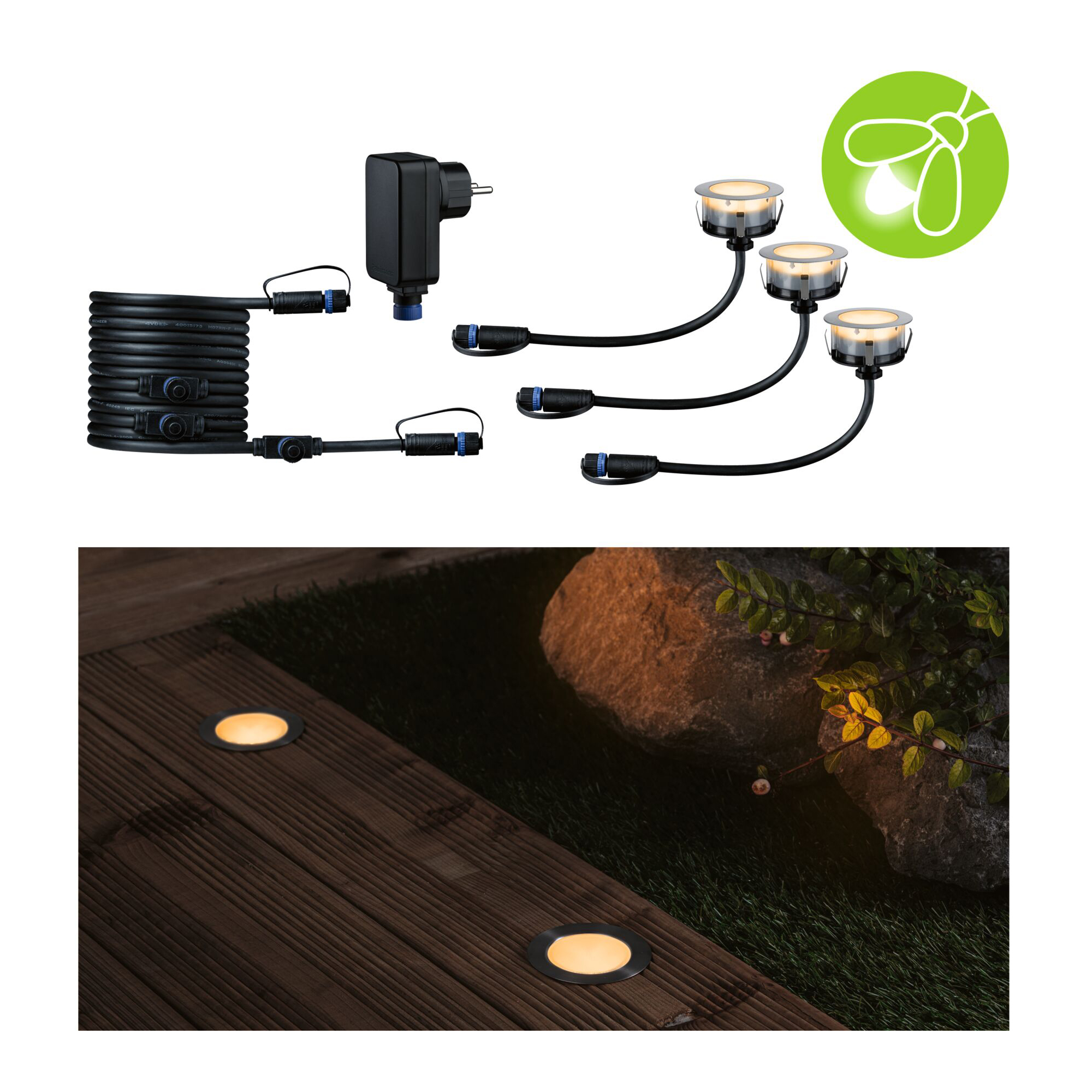 LED Infälld Markbelysning Paulmann Plug & Shine Floor Profil Spot Insektsvänlig IP67 2W 3-pack med Kabel & Transformator