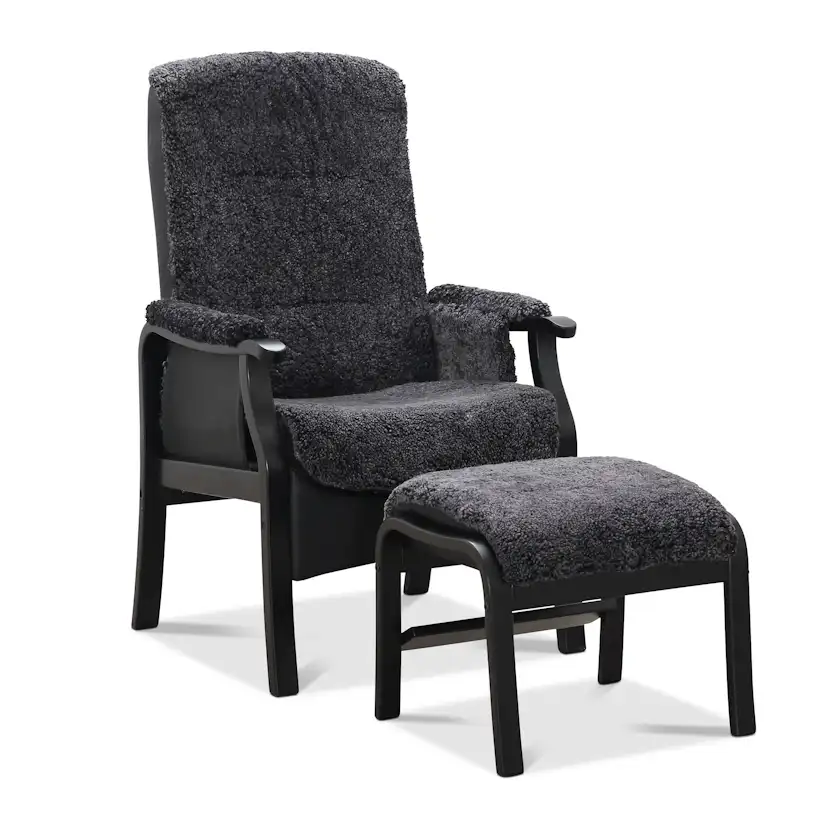 Fåtölj Hagagruppen Bergen Fårskinn El-lift med Fotpall