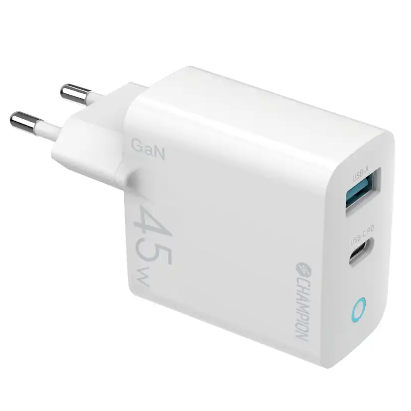 Laddare Champion 45W GaN QC/PD Vit