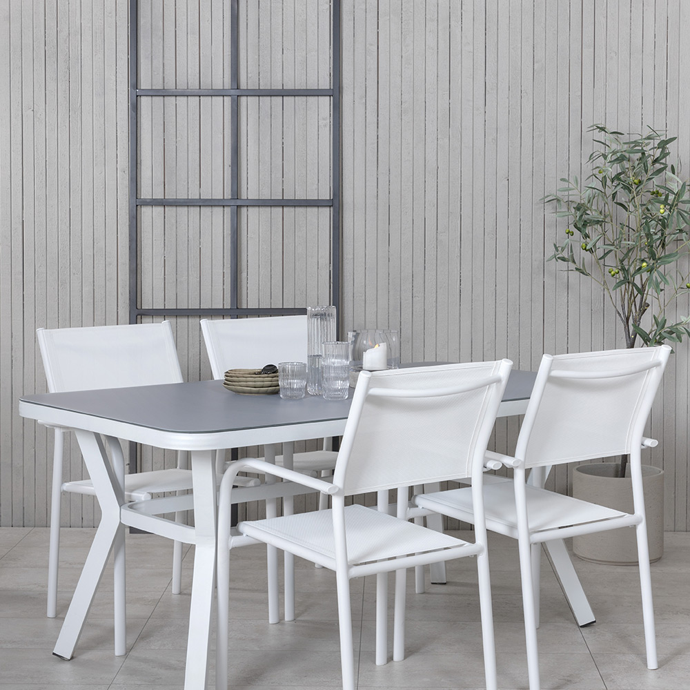 Matgrupp Venture Home Vyn Vit med 4 Samba Stapelbara Matstolar