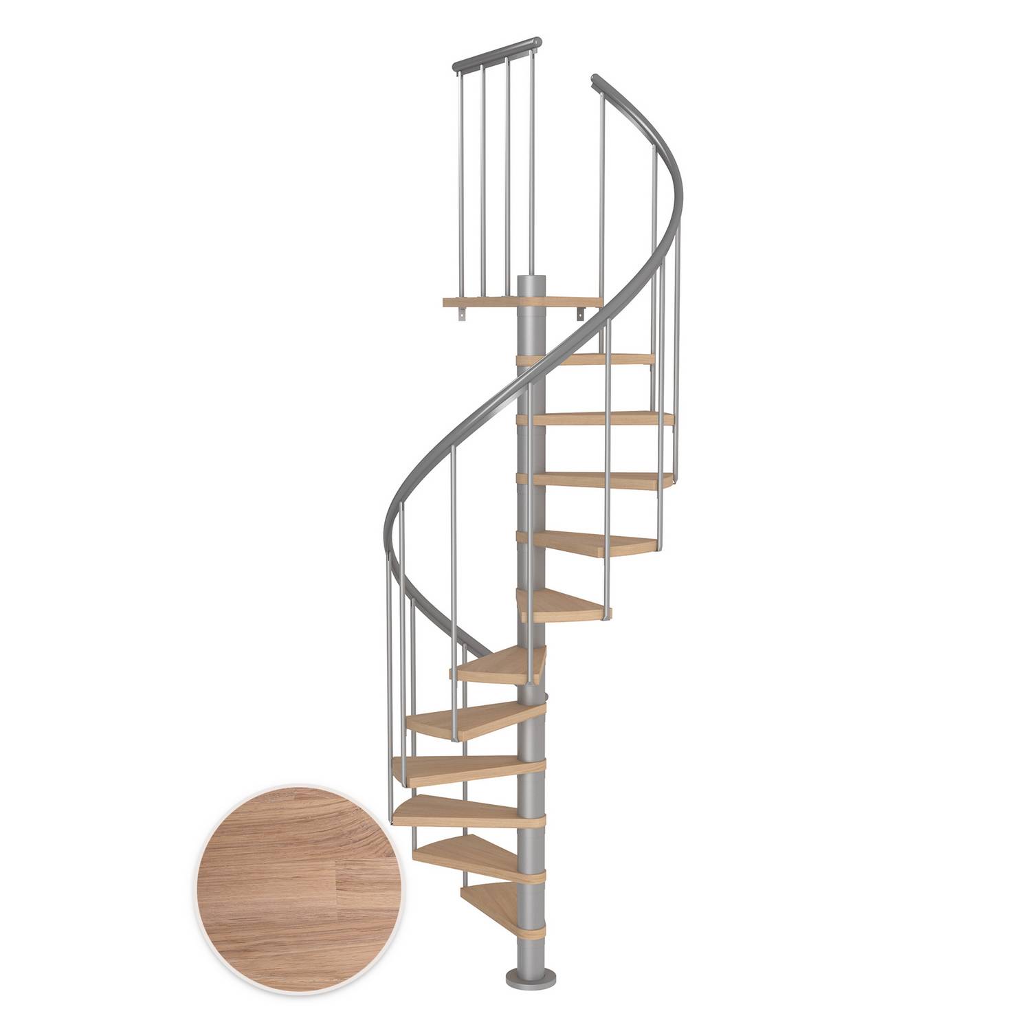 MONTREAL spiral ek vit oljad pearl grey CLASSIC2 13T Ø120 Pearl Grey, Golv till golv höjd: 2910-3330 mm, 13+1 steg