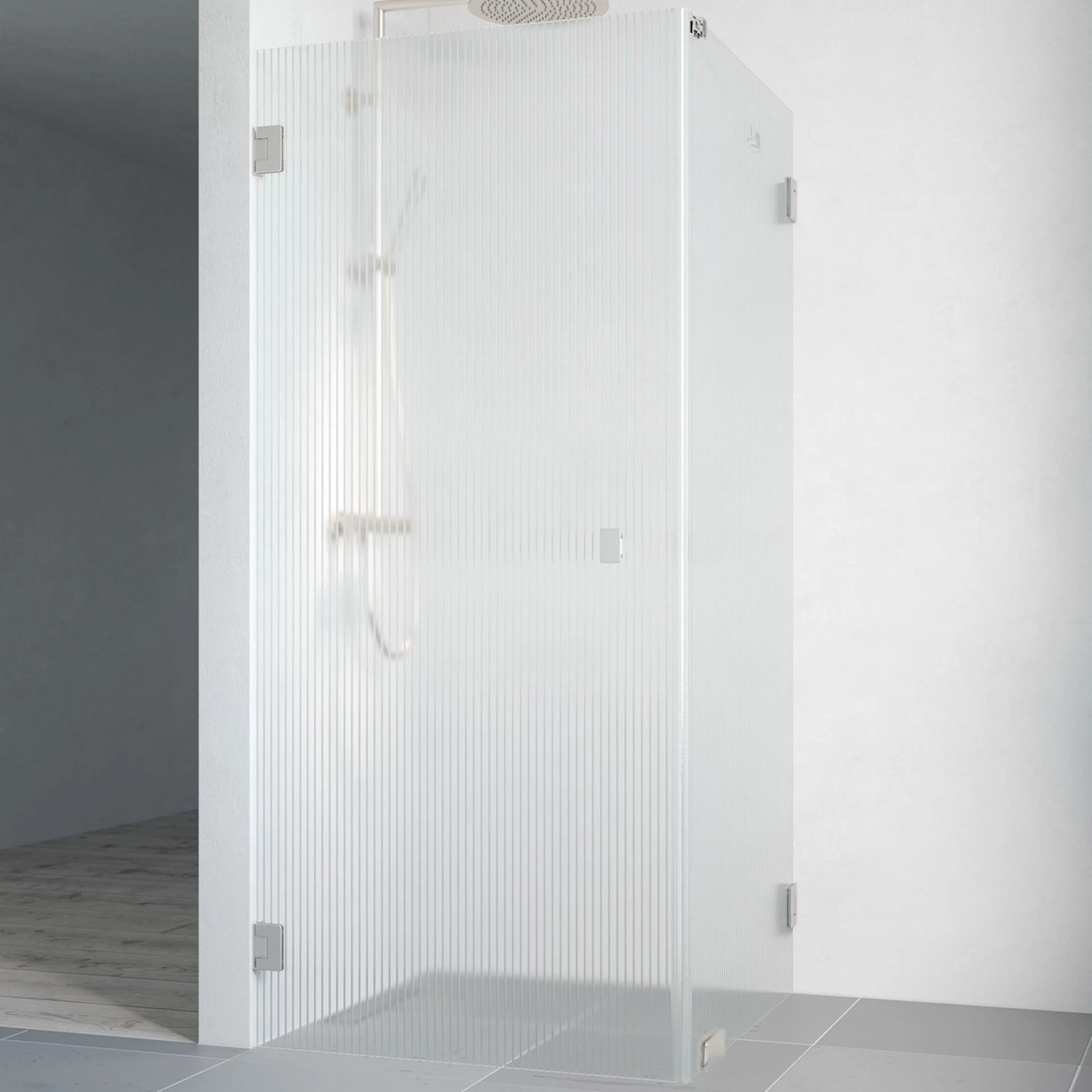 Duschhörna Macro Design Grace Swing, 800x900 mm, Borstad Krom, Briljant Linjeglas