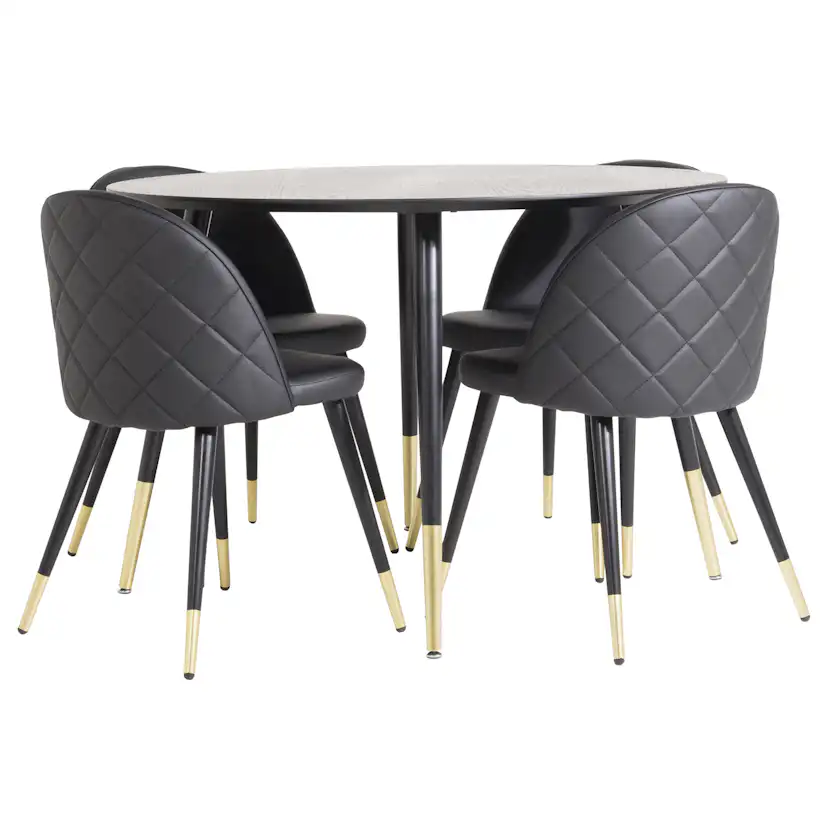 Matgrupp Venture Home Disa Rund med 4 Valentina Stolar Läder