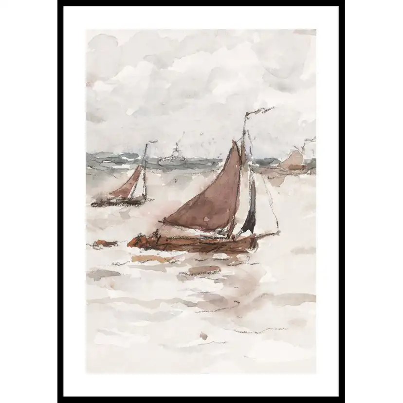 Poster Gallerix Zeilende Vissersschepen Op De Schelde By Carel Nicolaas Storm