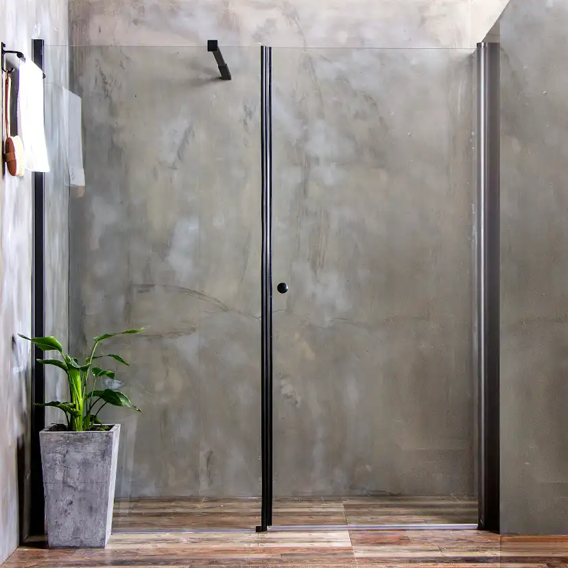 Duschdörr Bathlife Mångsidig Rak Vägg Klar glas + Rak Dörr Mellan Vägg Svart