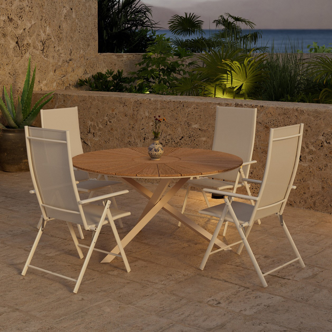 Matgrupp Utomhus Venture Home Mexico Ø140 cm med 4 st Levanzo Trädgårdsstolar