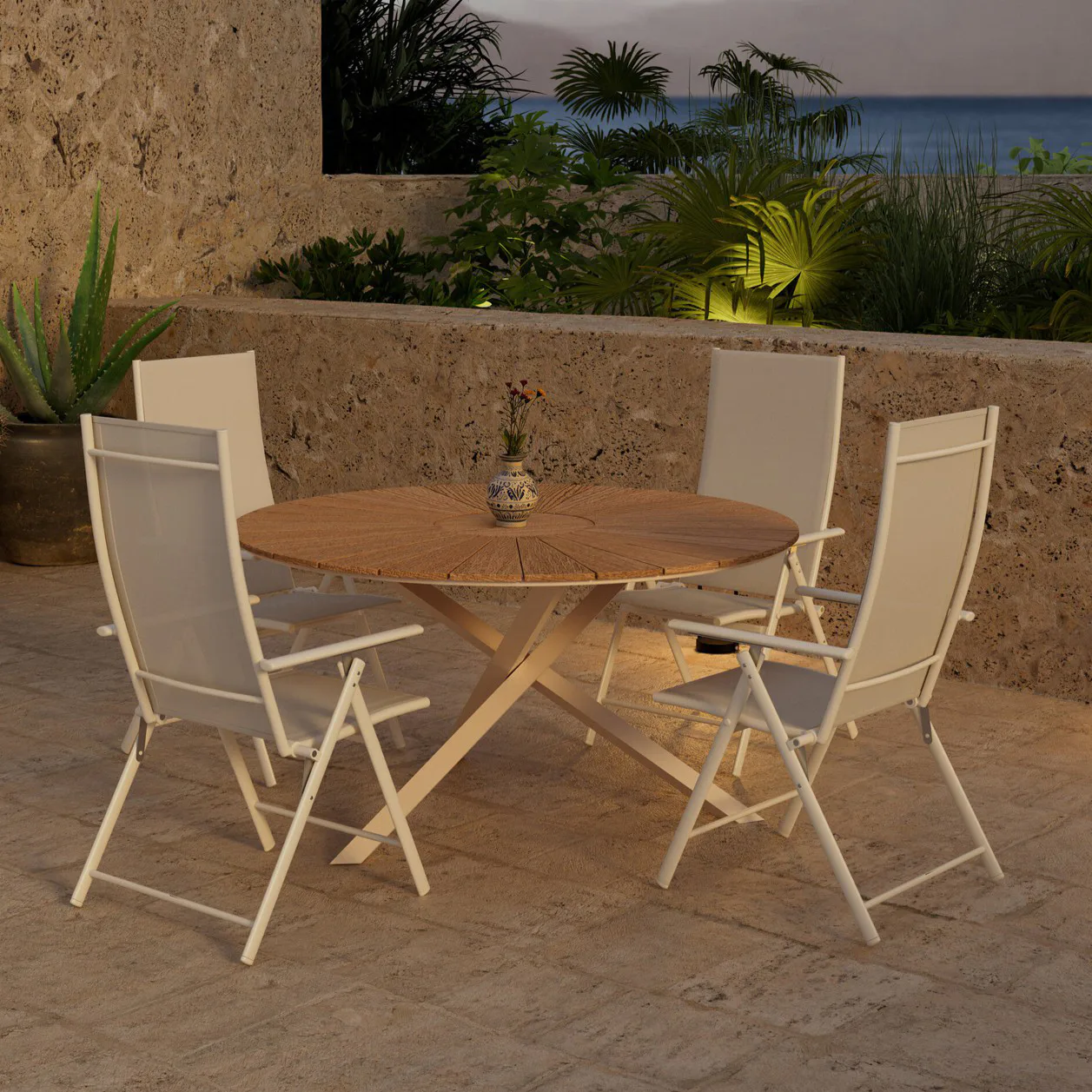 Matgrupp Utomhus Venture Home Mexico Ø140 cm med 4 st Levanzo Trädgårdsstolar