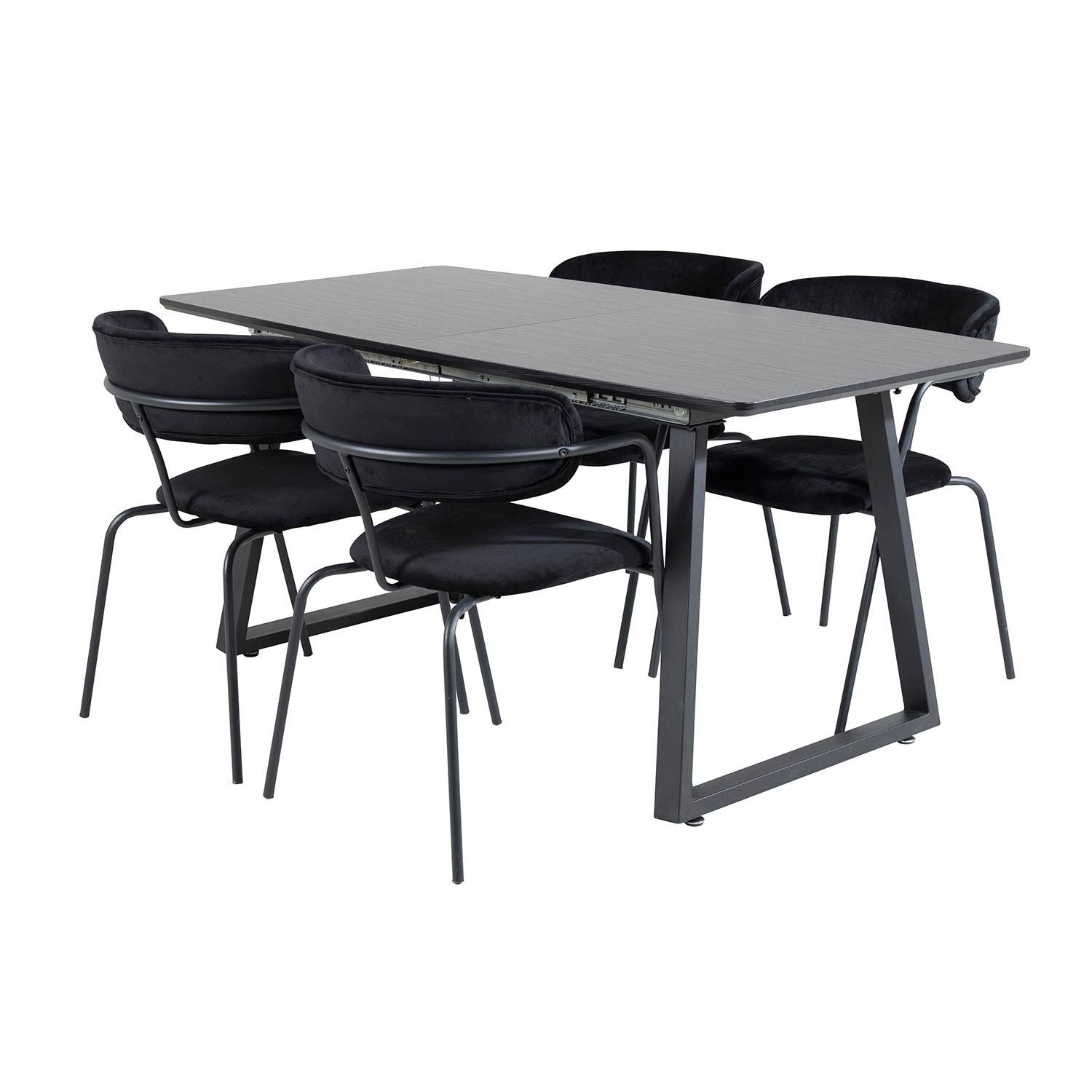 Inca Extentiontable-Black top/Arrow armchair-Black Velvet_4 Svart/Svart